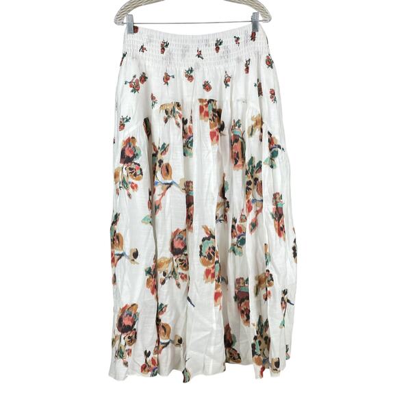 Vince NWT Vince Ikat Floral Smocked Tiered Midi Maxi Skirt Pockets Size 3X - Picture 4 of 12